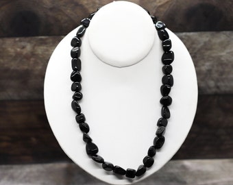 BLACK OBSIDIAN 21.25" (53.975cm) gemstone crystal 10-15mm Nugget Bead NECKLACE (emotional & constitutional issues)