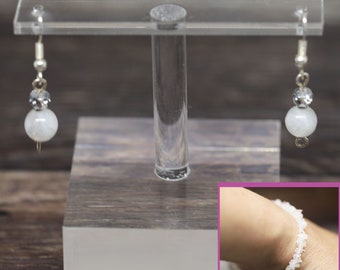 MOONSTONE 7" (17.78cm) gemstone crystal chip bead Sterling Silver BRACELET & EARRING jewelry Set (anxiety, mediation, creativity)