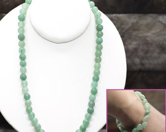 LIGHT Green AVENTURINE (aka Aventurine Quartz) gemstone crystal bead Necklace & Bracelet jewelry SET (calming, joy, release emotions)