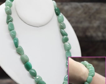 Green AVENTURINE (aka Aventurine Quartz) gemstone crystal nugget bead Necklace & Bracelet Jewelry SET (calming, joy, release emotions)