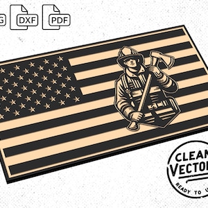 Feuerwehrmann Amerikanische Flagge Vektor Bundle #1 - SvG, DxF, PdF - Feuerwehrmann Digitale Schnittdateien für Laser, CNC, Vinyl usw. - Sauber und sofort einsatzbereit!