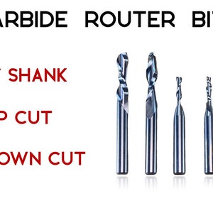 Router Bits Solid Carbide - End Mill Up Cut, Down Cut - 1/4 inch Shank Diameter - CNC Spiral Bits - Woodworking Engraving
