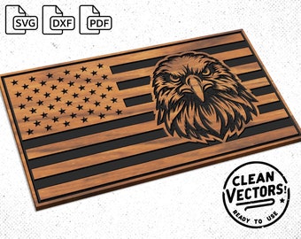 American Flag With Bald Eagle Vector Bundle #2 - SvG, DxF, PdF - Digital Cut Files For Laser, CNC, Cricut, Etc. - Clean Files! - USA Art