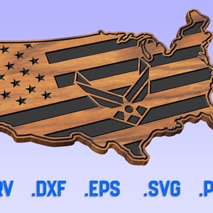 Air Force Flag Cut Files - USA Map - Svg, CrV, DxF, Eps, PdF - CNC, Laser, Cricut - USAF Vektordateien - VCarve, Aspire, Carbide, Shapeoko
