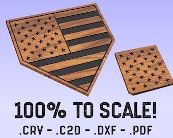 Home Plate Bandiera americana - File di taglio CRV e C2D - File vettoriale bandiera da baseball - pdf - dxf - CNC - VCarve - Carbide Create - Shapeoko - XCarve