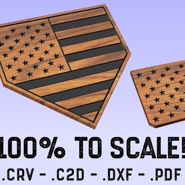 Home Plate American Flag - CRV & C2D Cut Files - Baseball Flag Vector File - pdf - dxf - CNC - VCarve - Carbide Create - Shapeoko - XCarve