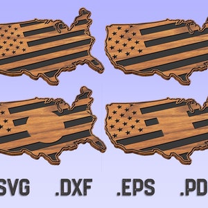 USA Map American Flag DIY Cut File Bundle - CNC & Laser Starter Kit - Flag Digital Cut Files - SvG, DxF, EpS, PdF - Custom Cut Files