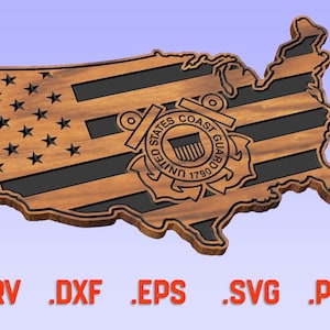 Küstenwache-Flaggenschnittdateien - USA-Karte - SvG, CrV, DxF, EpS, PdF - CNC, Laser, Cricut - USCG-Vektordateien - VCarve, Aspire, Carbide, Shapeoko