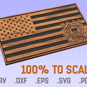 Coast Guard American Flag Cut Files - SvG, CrV, DxF, EpS, PdF - CNC, Laser, Cricut - USCG Vector Files - VCarve, Aspire, Carbide, Shapeoko