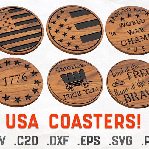 USA Drink Coaster Cut Files Fun Patriotic Designs for CNC & Etsy