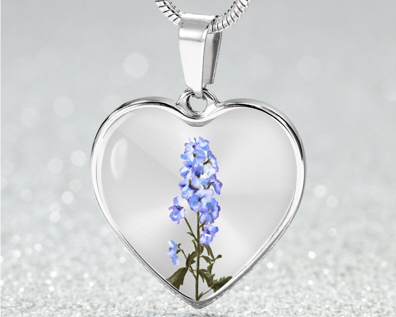 July Birth Flower Larkspur Necklace Birth Flower Necklace Etsy