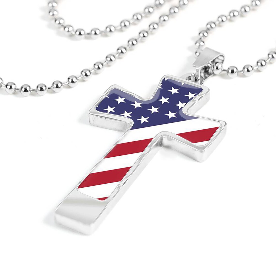 American Flag Cross Necklace Patriotic Necklace 4th of July Etsy