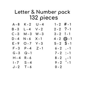 Paquete de letras acrílicas / Letras acrílicas de 3 x 5 para repisas de 40” / Letras para pistas de letras / 132 letras/números/puntuación / Negro, rosa y blanco