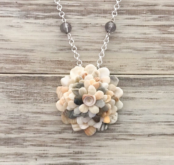 Seashell Flower Bohemian Necklace Shell Assemblage Beach