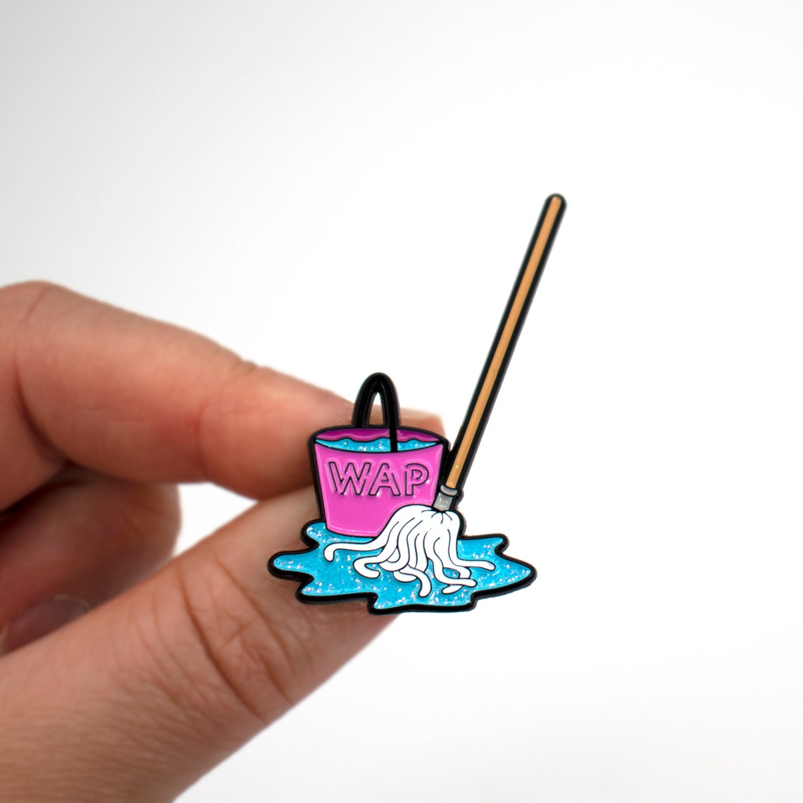 WAP Enamel Pin bring A Bucket and A Mop for This Etsy