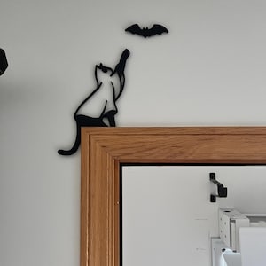 Halloween door corner, black cat wall art, gothic home decor wall decor, spooky home decor, birthday gift for her, black cat Halloween decor