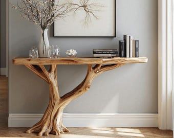 Handmade live edge console furniture handcrafted entry way console table refined side table rustic wall table for hallways living room