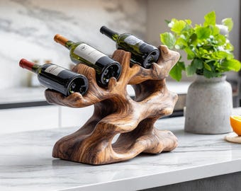 Rustic wine bottle holder farmhouse wine rack countertop mid century wine stand for modern kitchen or home bar decor