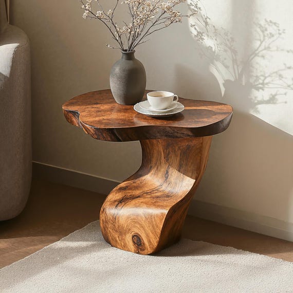 Solid wood end table farmhouse round end table live edge end table rustic table handmade table for living room bedroom unique home decor