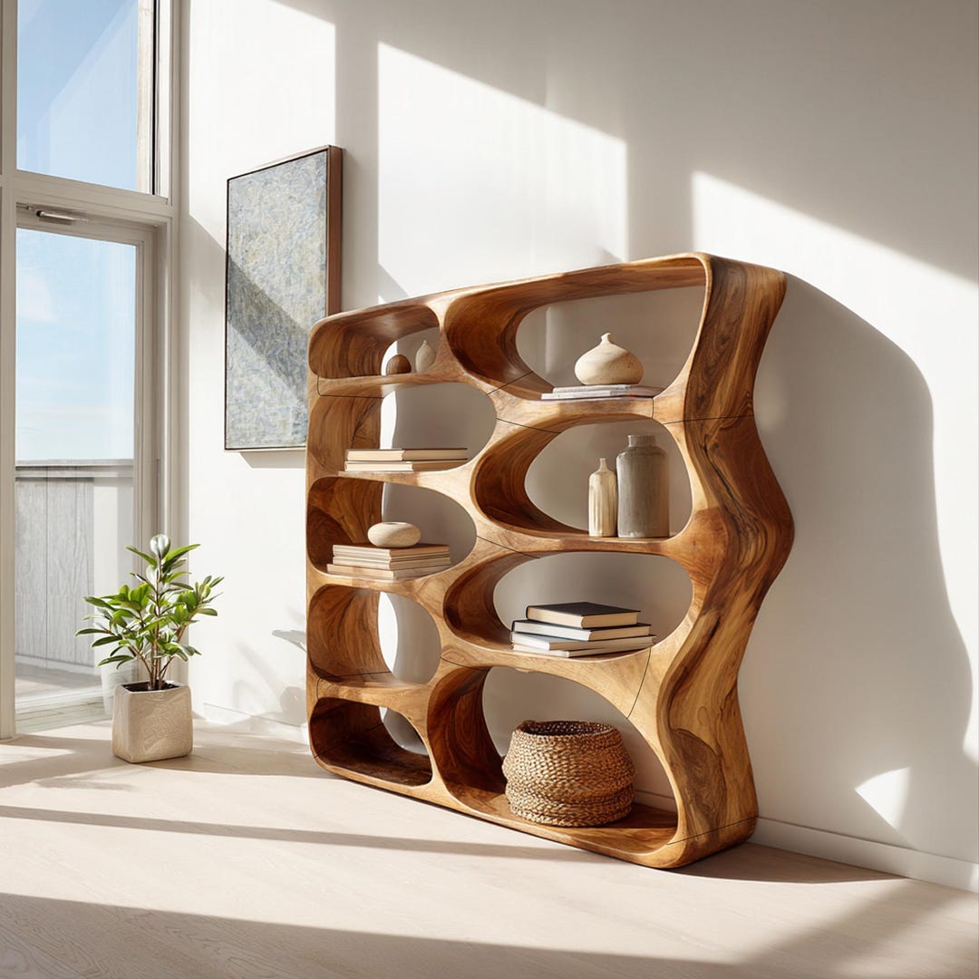 Reclaimed Bookshelf Natural Wood Display Shelf Handcrafted Room Divider ...