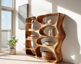 Altholz Bücherregal Naturholz Vitrine Regal Handgefertigter Raumteiler Live Edge Bücherregal Rustikale Vitrine