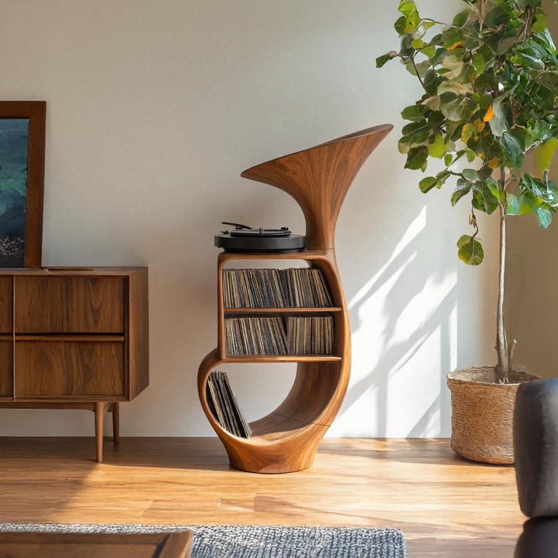 Solid Wood Record Player Stand Handcrafted Turntable Station With ...