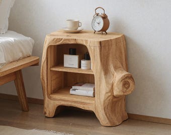 Farmhouse nightstand for bedroom rustic bedside table gift for home natural wood bedside shelf handmade end table with drawer