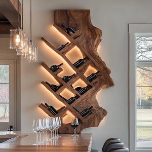 Mid century wine rack countertop farmhouse wine stand reclaimed wine bottle holder for modern kitchen or home bar decor