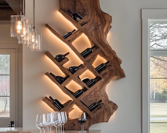 Mid century wine rack countertop farmhouse wine stand reclaimed wine bottle holder for modern kitchen or home bar decor