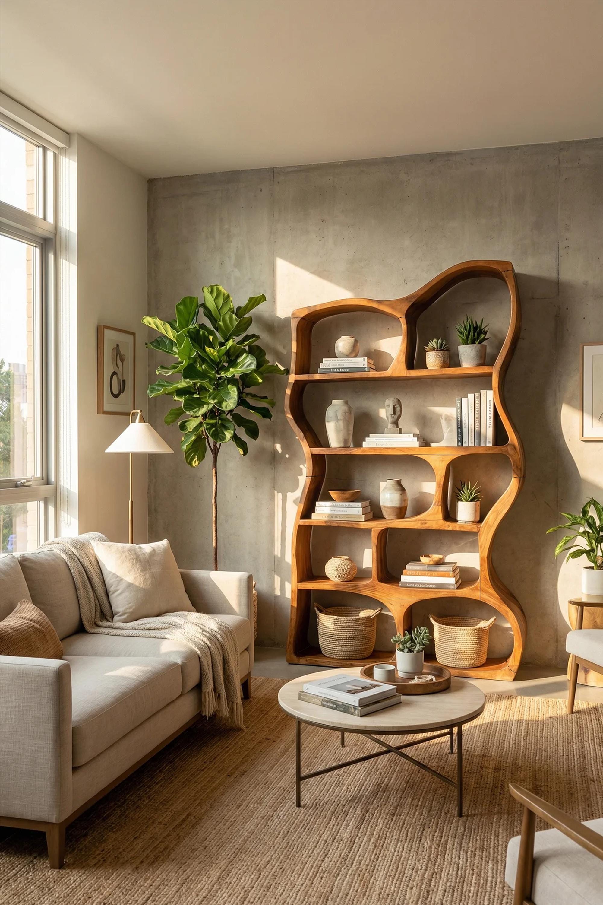 Solid Wood Bookshelf Unique Display Shelf Handcrafted Room Divider Live ...