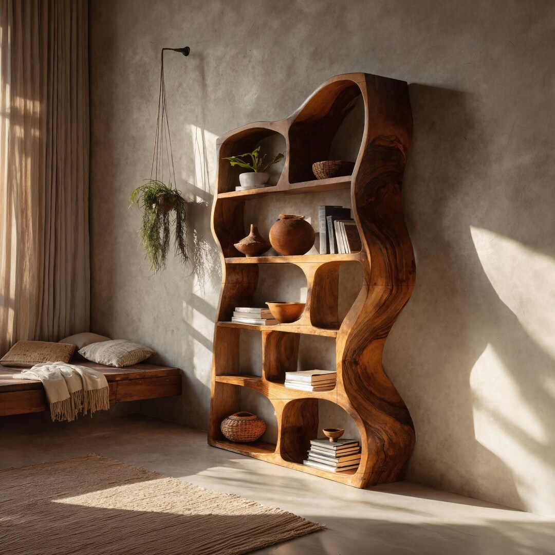 Solid Wood Bookshelf Unique Display Shelf Handcrafted Room Divider Live ...