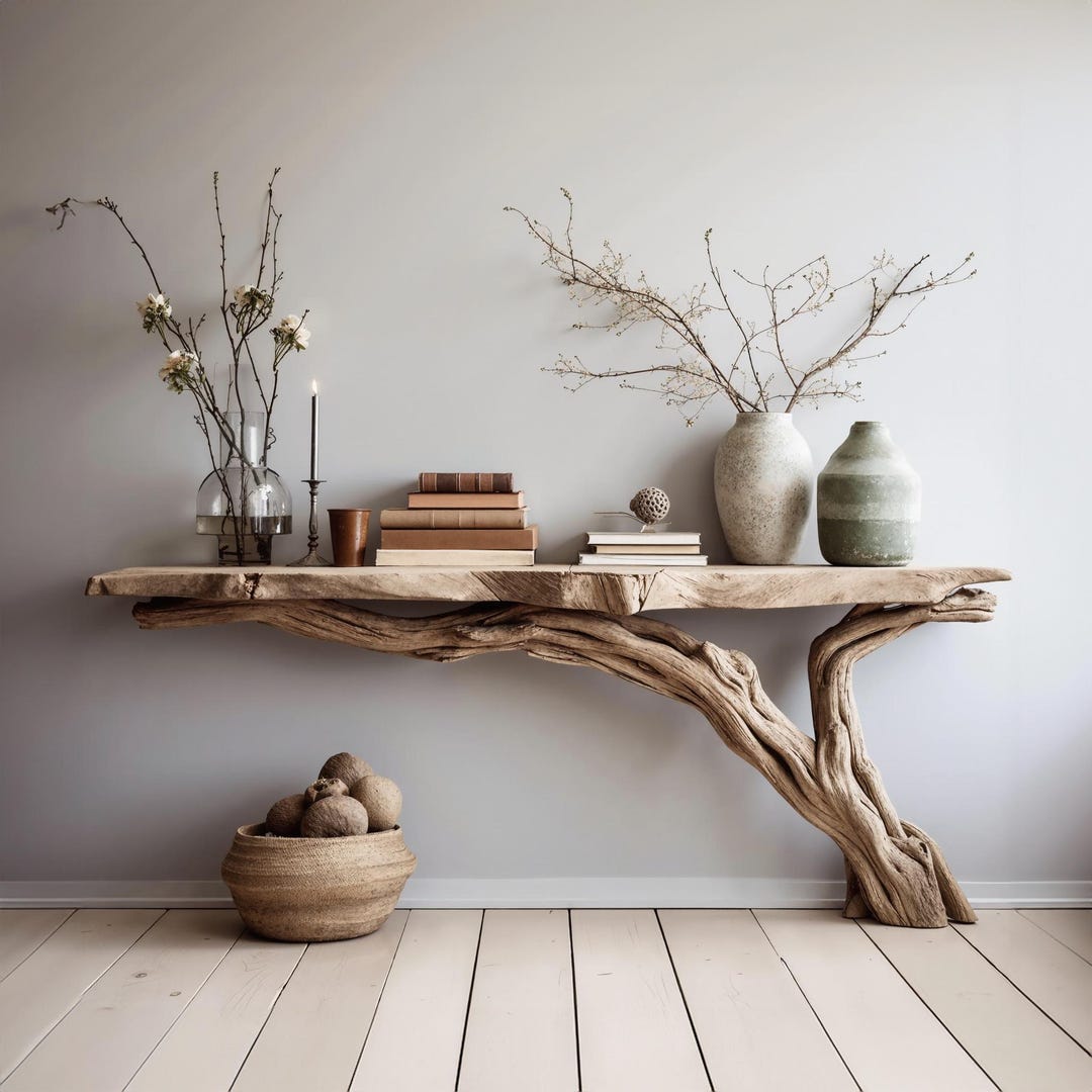 Rustic Wall Table Handmade Live Edge Console Furniture Reclaimed Entry ...