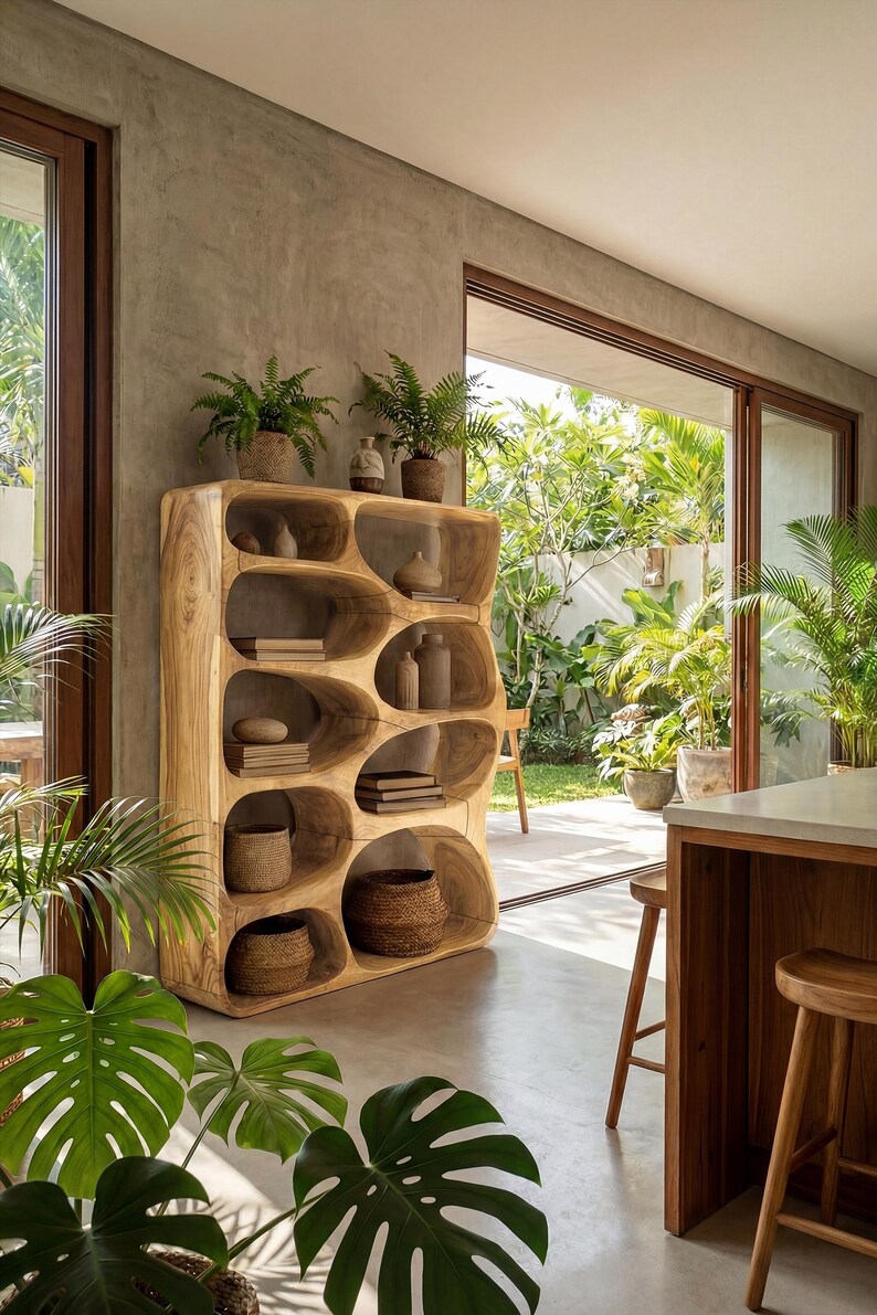Reclaimed Bookshelf Natural Wood Display Shelf Handcrafted Room Divider ...