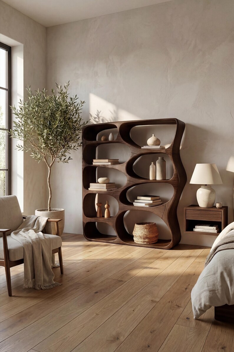 Reclaimed Bookshelf Natural Wood Display Shelf Handcrafted Room Divider ...