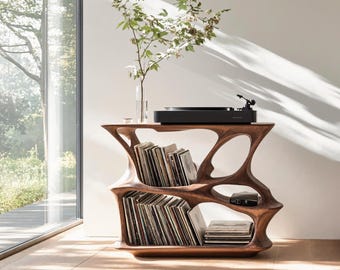 Solid Wood Turntable Stand Media Stereo Cabinet Rustic Record Player Stand Farmhouse Record Storage Living Room Furniture