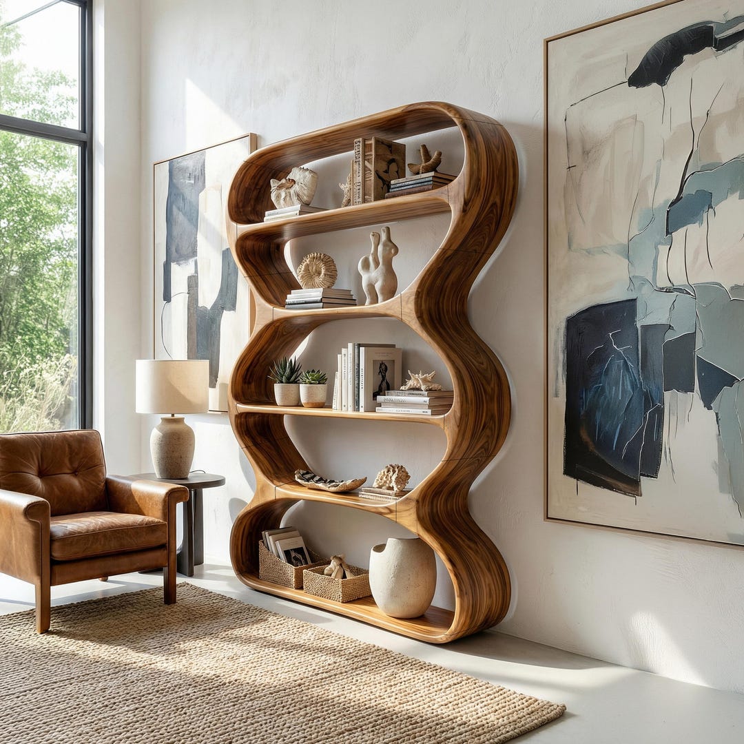 Live Edge Bookcase Solid Wood Bookshelf Handcrafted Display Shelf ...