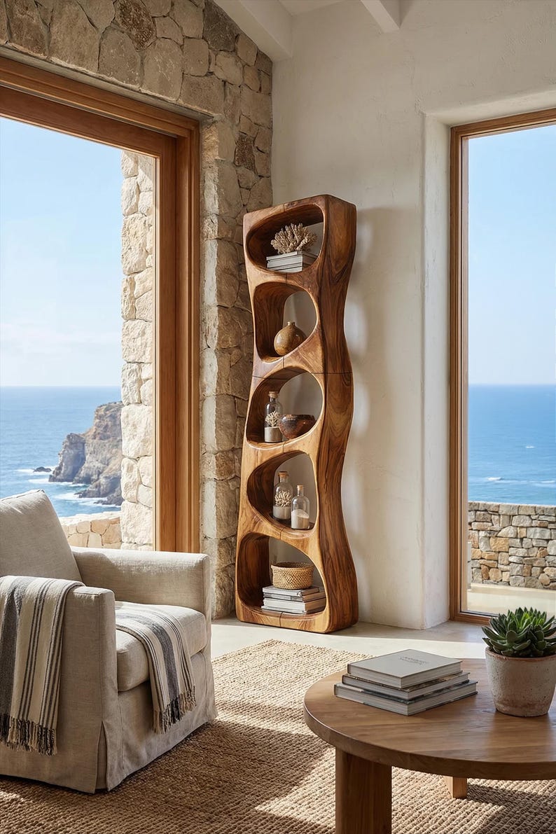 Handcrafted Display Shelf Solid Wood Bookshelf Modern Room Divider ...