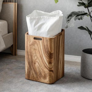 Rustic Wooden Laundry Basket Natural Wood Hamper with Handles Minimalist Bathroom Storage Clothes Bin for Laundry Room