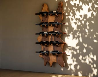 Handmade wine bottle holder  rustic solid wood wine rack countertop farmhouse wine stand for modern kitchen or home bar decor