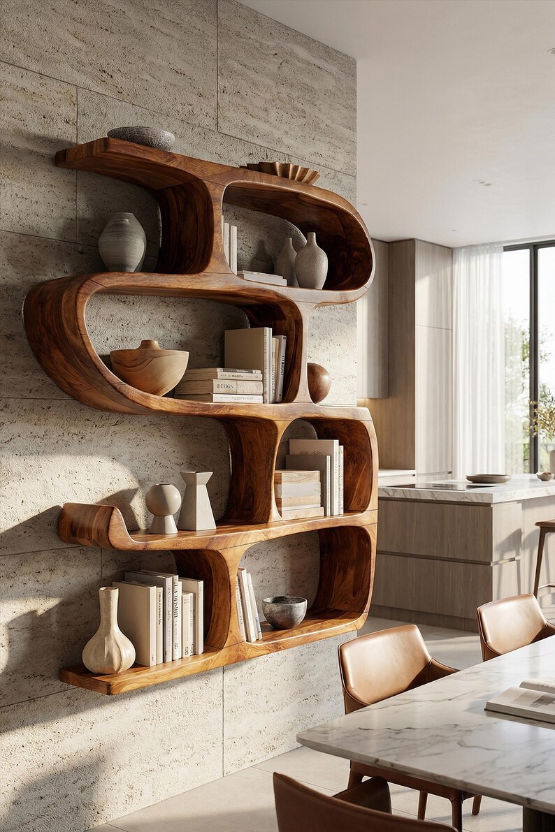 Live Edge Room Divider Natural Wood Bookshelf Handcrafted Display Shelf ...