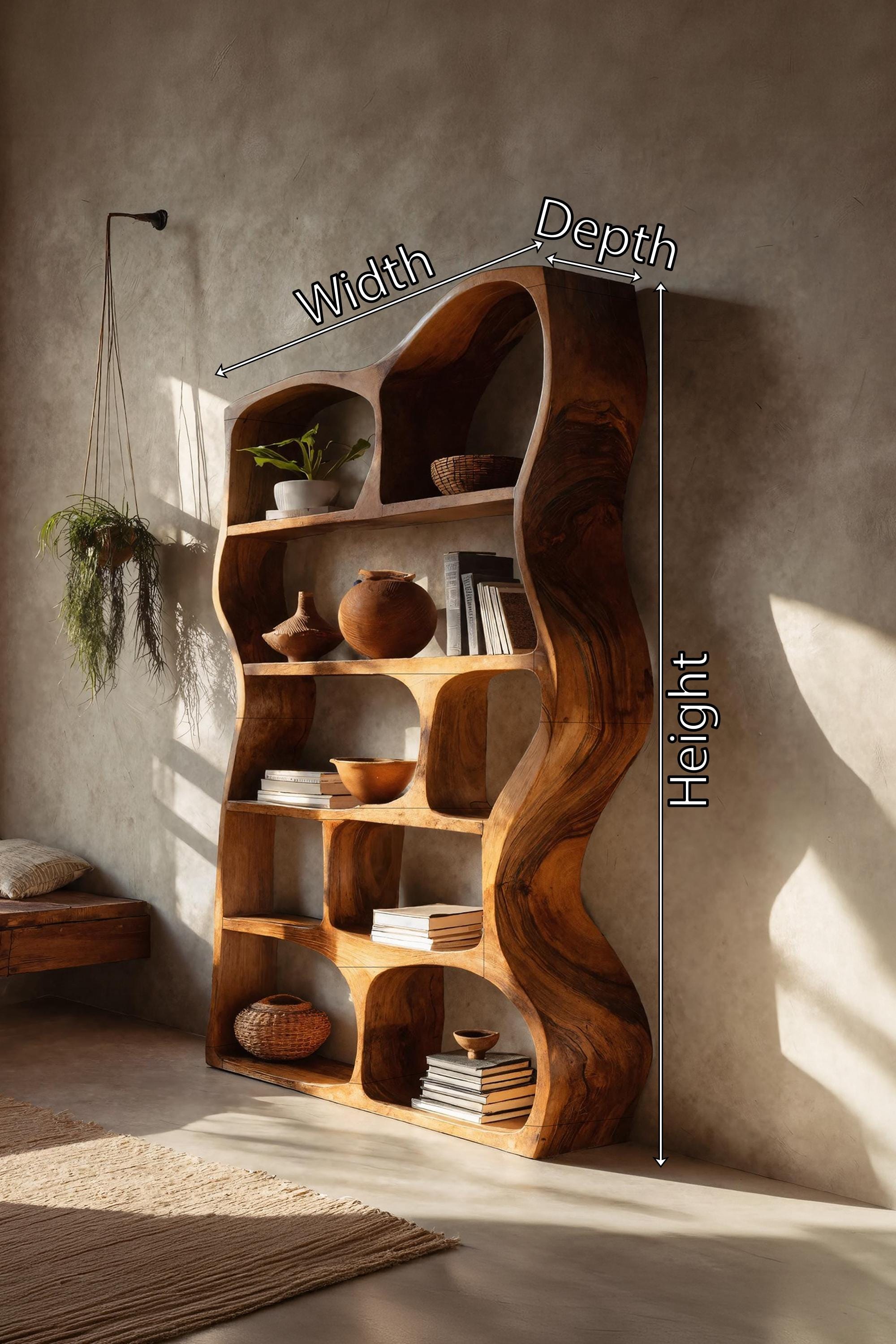 Solid Wood Bookshelf Unique Display Shelf Handcrafted Room Divider Live ...