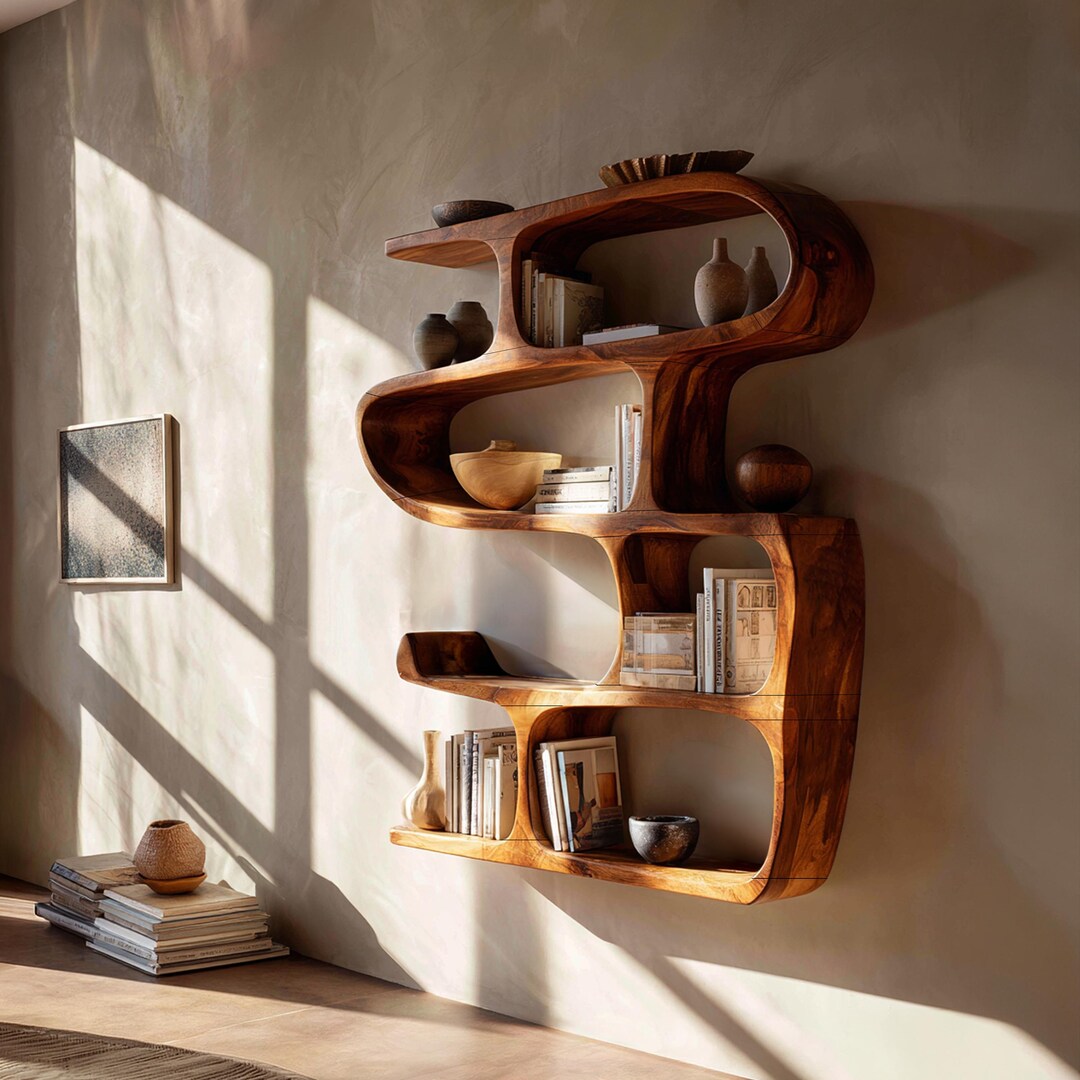 Live Edge Room Divider Natural Wood Bookshelf Handcrafted Display Shelf ...