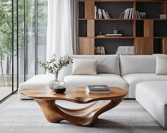 Tavolino da caffè con bordo vivo, tavolo in legno massello, tavolino laterale in legno di recupero, stile rustico moderno per soggiorno, arredamento unico per la casa