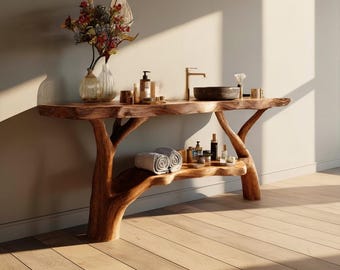 Farmhouse wood vanity cabinet handcrafted bathroom storage modern reclaimed live edge bathroom vanity solid wood bathroom decor