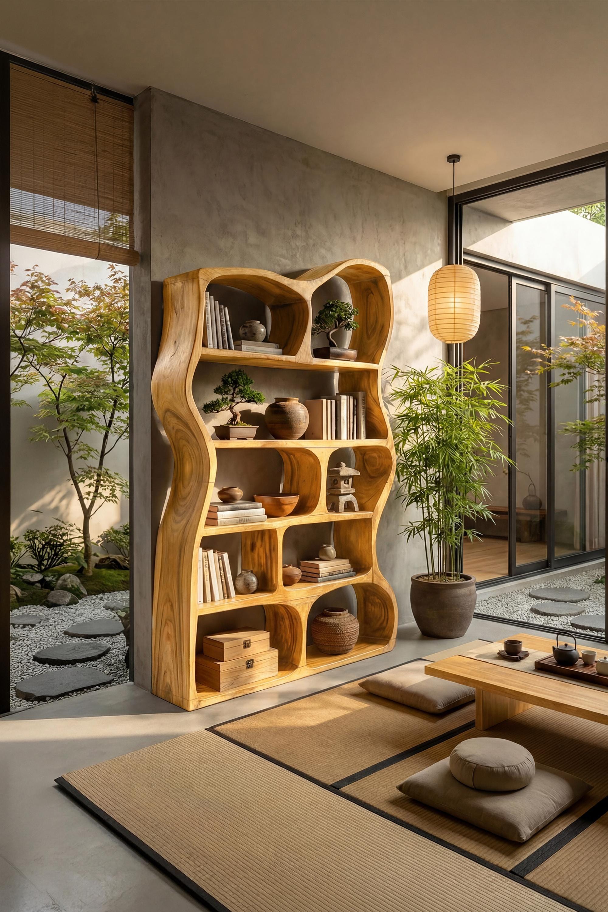 Solid Wood Bookshelf Unique Display Shelf Handcrafted Room Divider Live ...