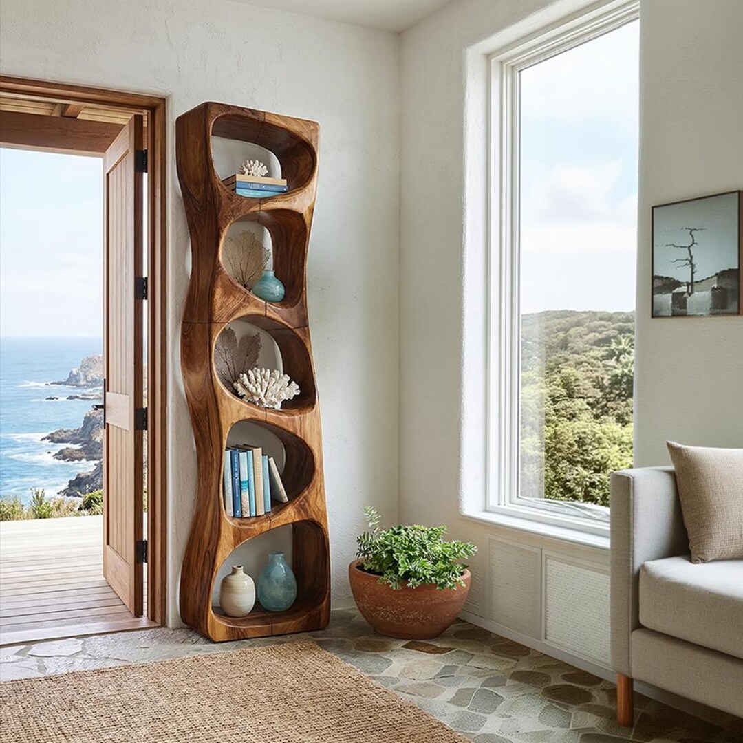 Handcrafted Display Shelf Solid Wood Bookshelf Modern Room Divider ...
