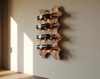 Rustic wine stand handcrafted solid wood wine rack countertop farmhouse wine bottle holder for modern kitchen or home bar decor