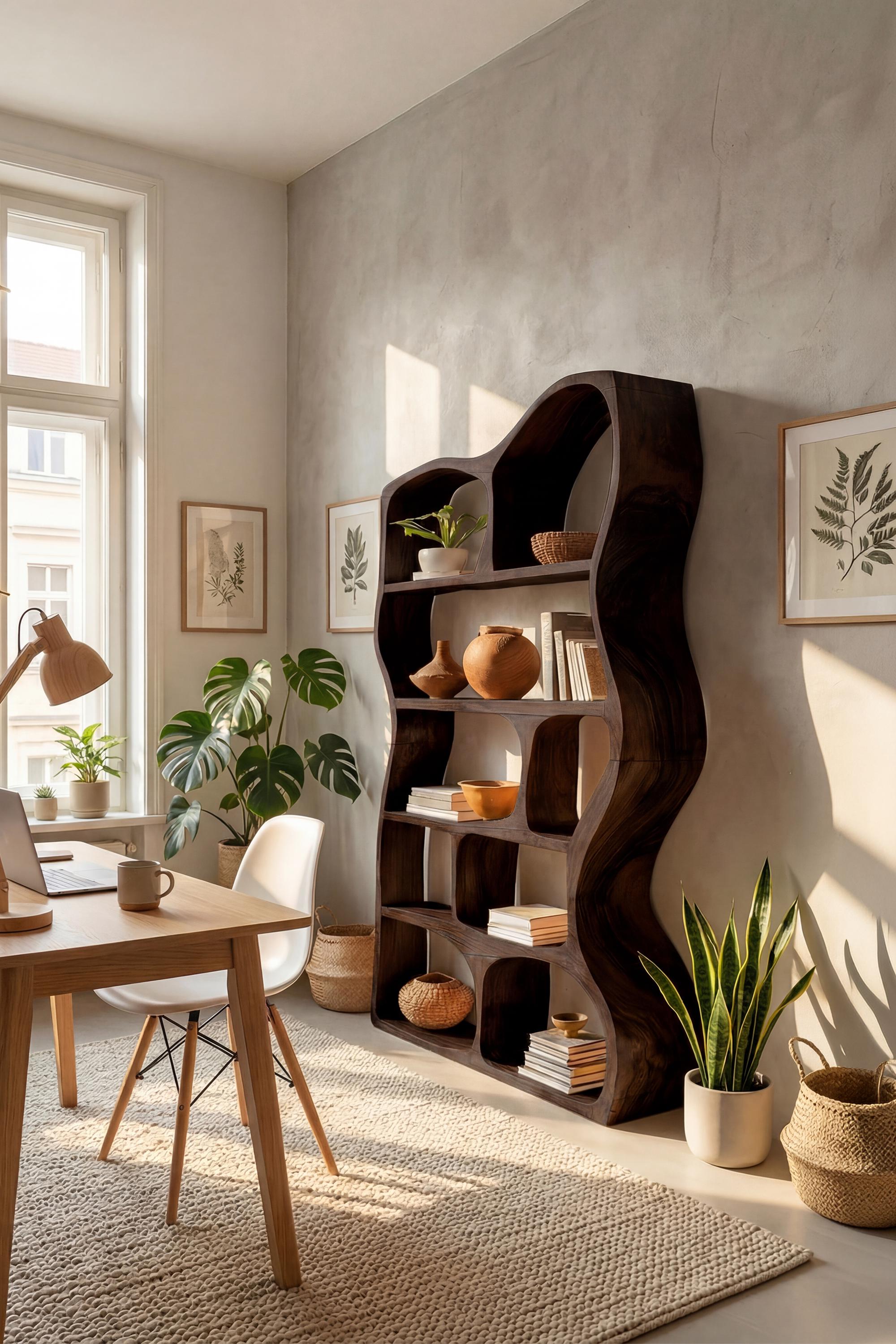 Solid Wood Bookshelf Unique Display Shelf Handcrafted Room Divider Live ...