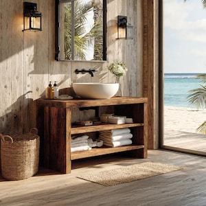 Modern live edge bathroom vanity handcrafted bathroom storage reclaimed wood vanity cabinet rustic solid wood bathroom decor