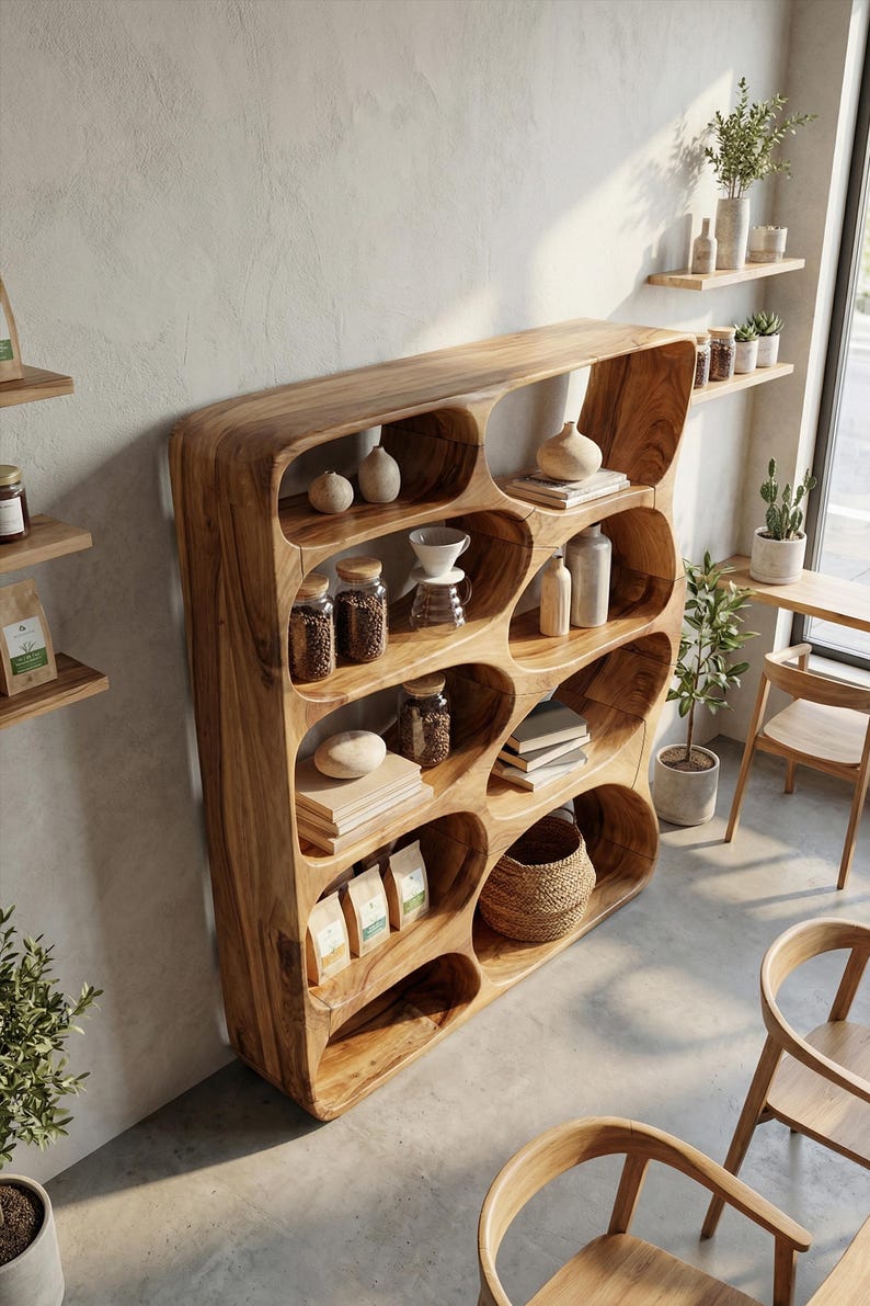 Reclaimed Bookshelf Natural Wood Display Shelf Handcrafted Room Divider ...